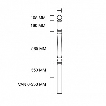 Hoofdbaluster grenen 90 mm.